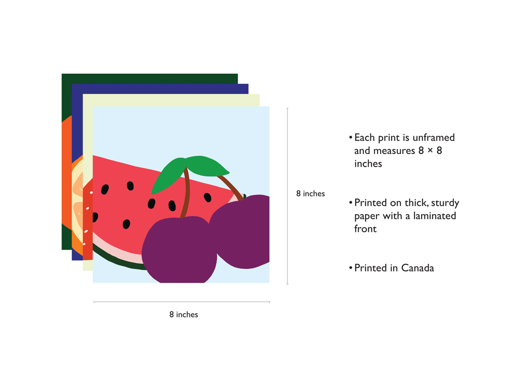 Fruit Party | Art Print Set | Set of 4 Unframed 8 × 8 Inch Art Prints