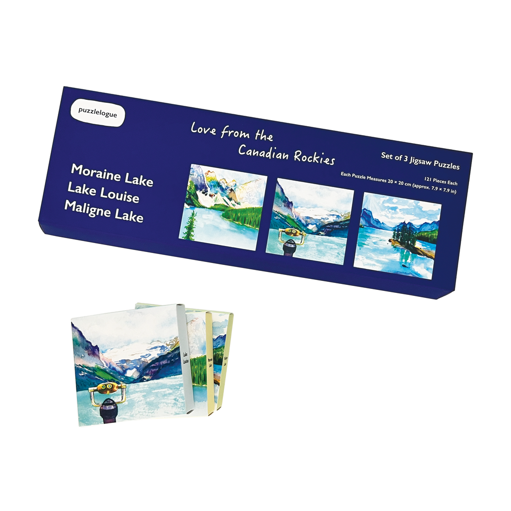Love from The Canadian Rockies | Set of Three 121-Piece Jigsaw Puzzles | Maligne Lake, Lake Louise, and Moraine Lake