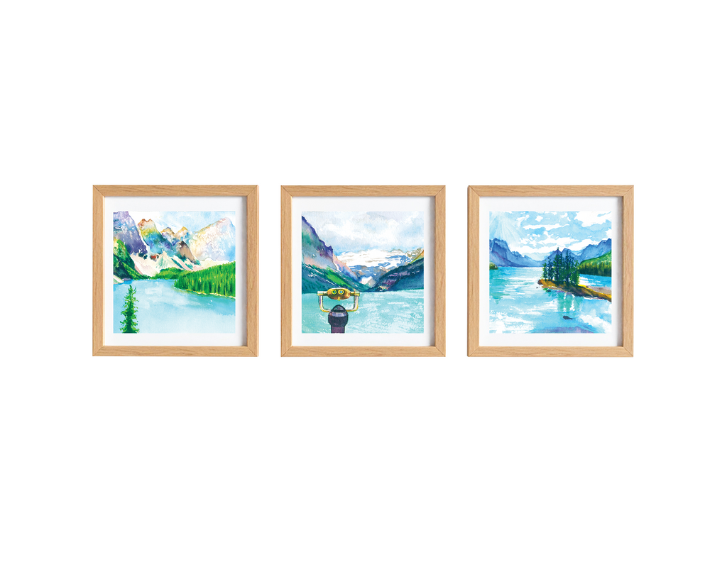Lake in the Canadian Rockies | Set of 3 Unframed 8 × 8 Inch Art Prints